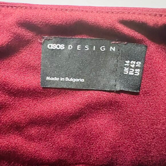 ASOS Draped Neck Off Shoulder Pleated Maxi Dress Size 10 Burgundy NEW - Picture 6 of 11